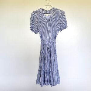 NWOT Monteau Tie-waist Midi Dress Vintage Striped Blue & White - Size Small